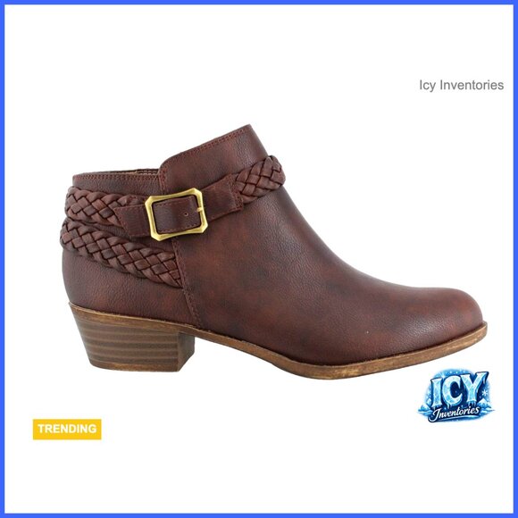 Faux Leather Ankle Boots with Stacked Heel and Zip Closure